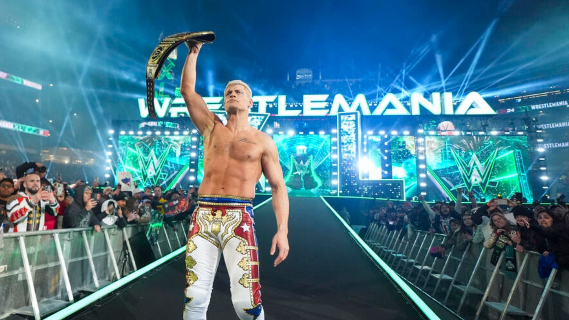 Cody Rhodes after winning his title at WrestleMania 40