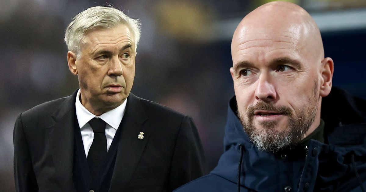 Real Madrid boss Carlo Ancelotti (left) and Manchester United manager Erik ten Hag