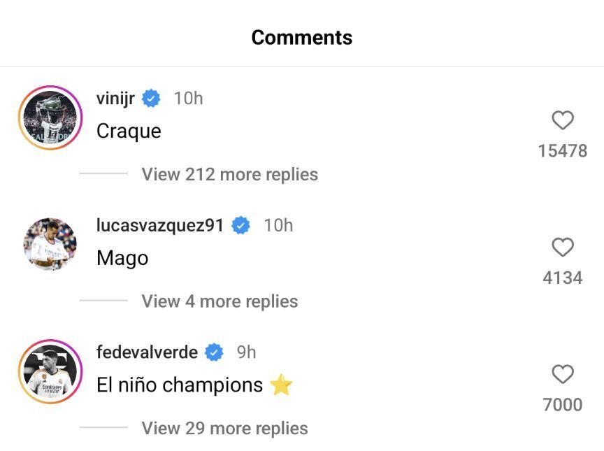 Reactions to Rodrygo&#039;s Instagram post.