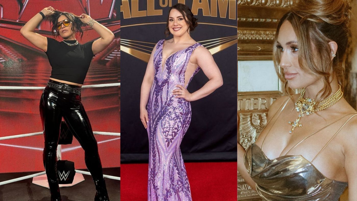 Raquel Rodriguez(left), Nikki Cross(middle) and Carmella(right)