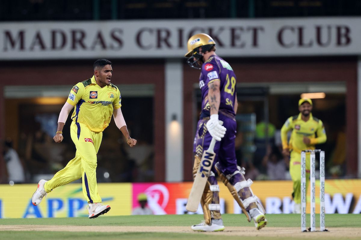 Tushar Deshpande celebrates Phil Salt&#039;s wicket. (Credits: Twitter)