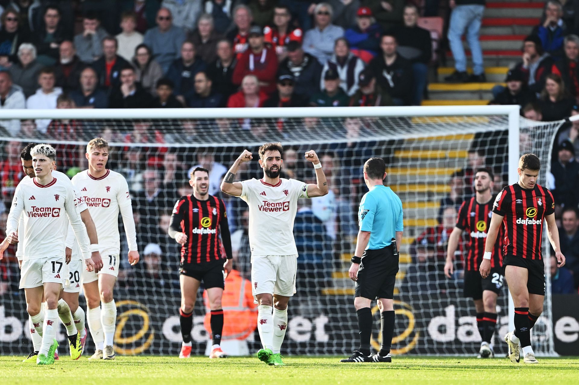 Bruno celebrates after scoring his first goal.