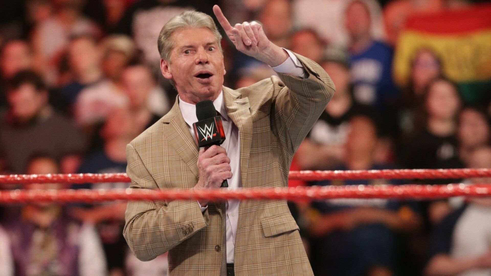 WWE co-founder Vince McMahon speaks to the fans on RAW