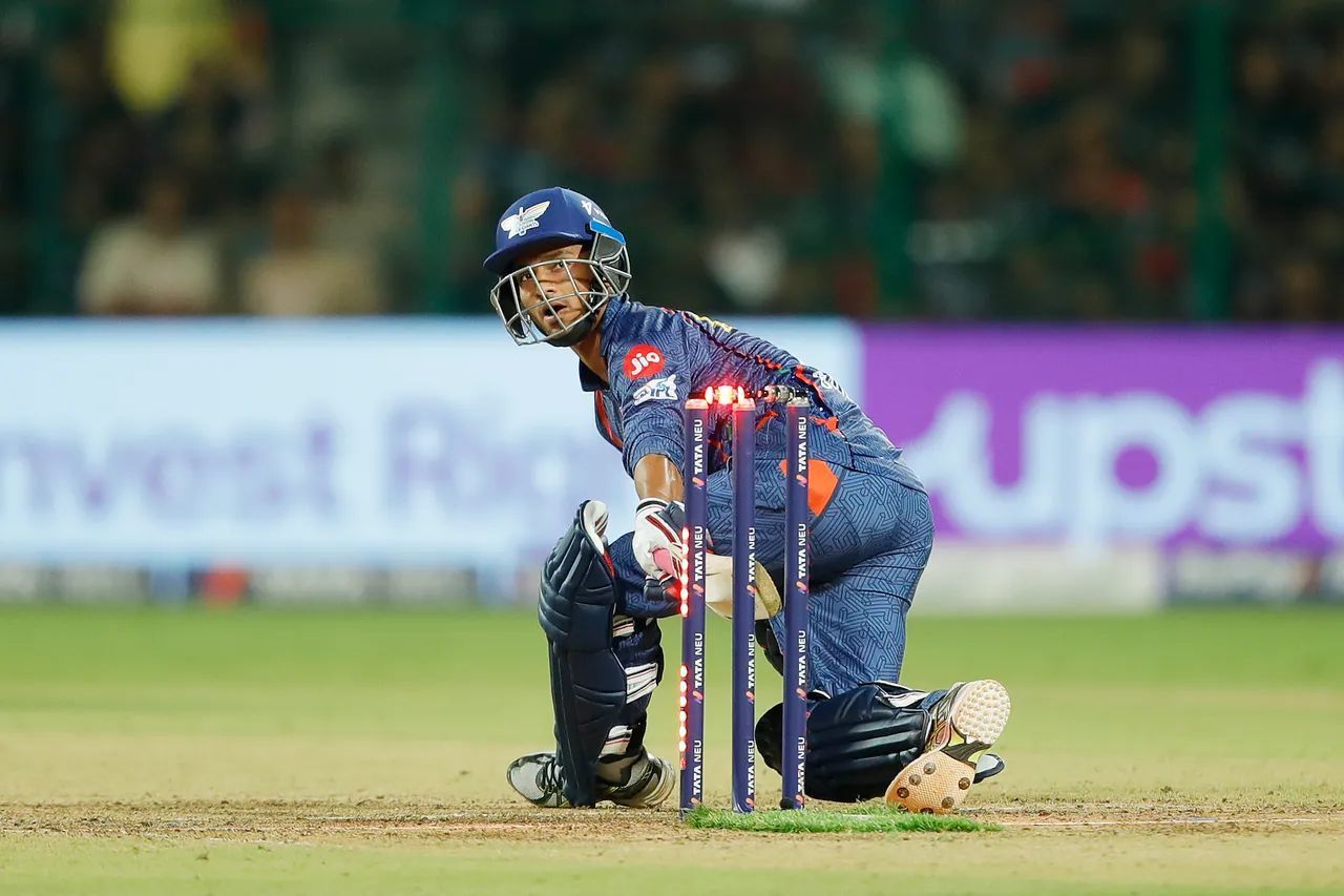 Ayush Badoni hit the stumps while playing a big stroke (Image: IPLT20.com)