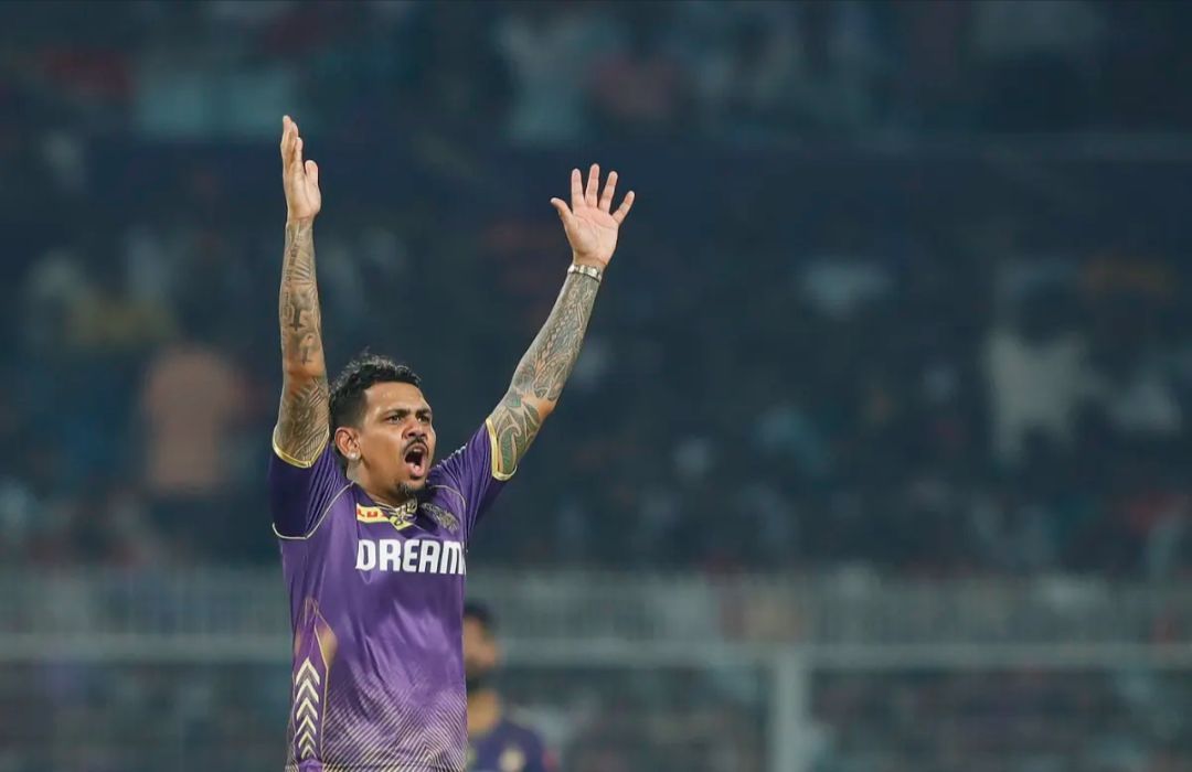 Sunil Narine appealing for Kolkata Knight Riders