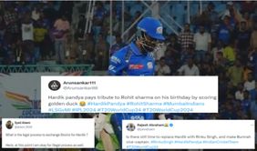 "Is there still time to replace Hardik with Rinku Singh, and make Bumrah vice-captain"- Fans irate as MI skipper falls for golden duck vs LSG