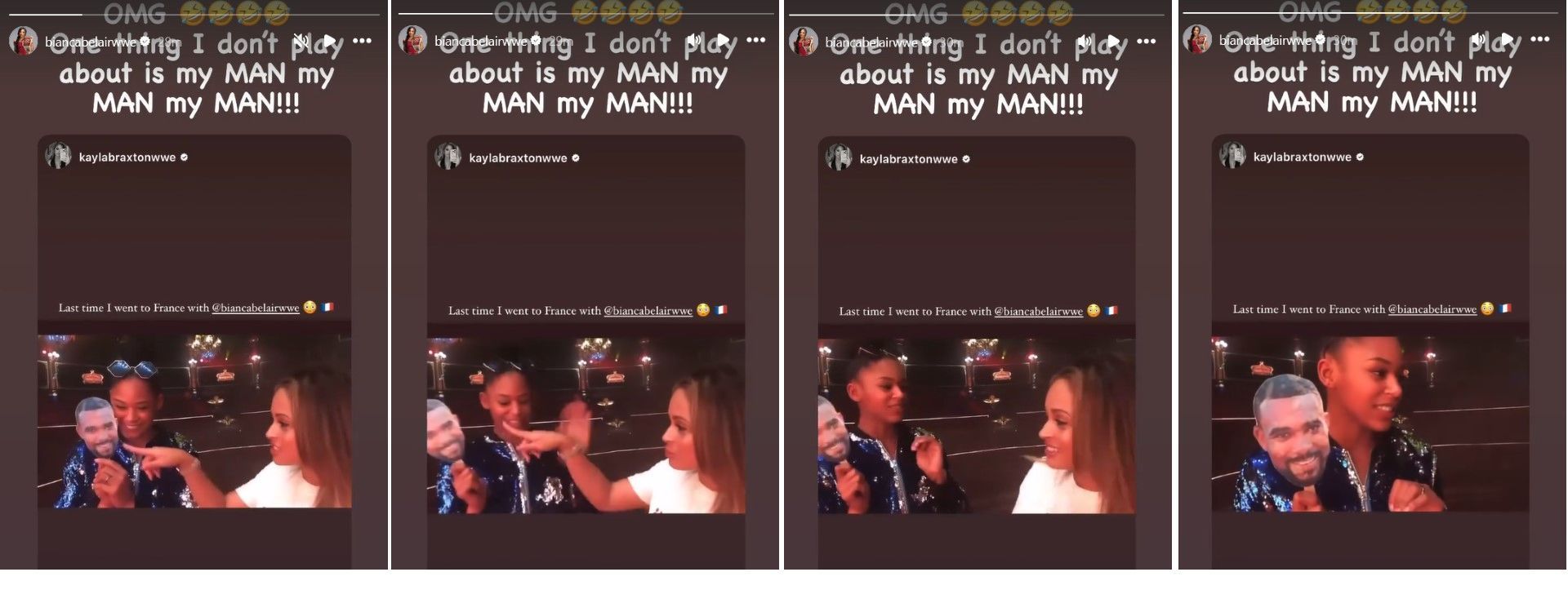 Screenshots of Bianca Belair&#039;s post to Instagram stories