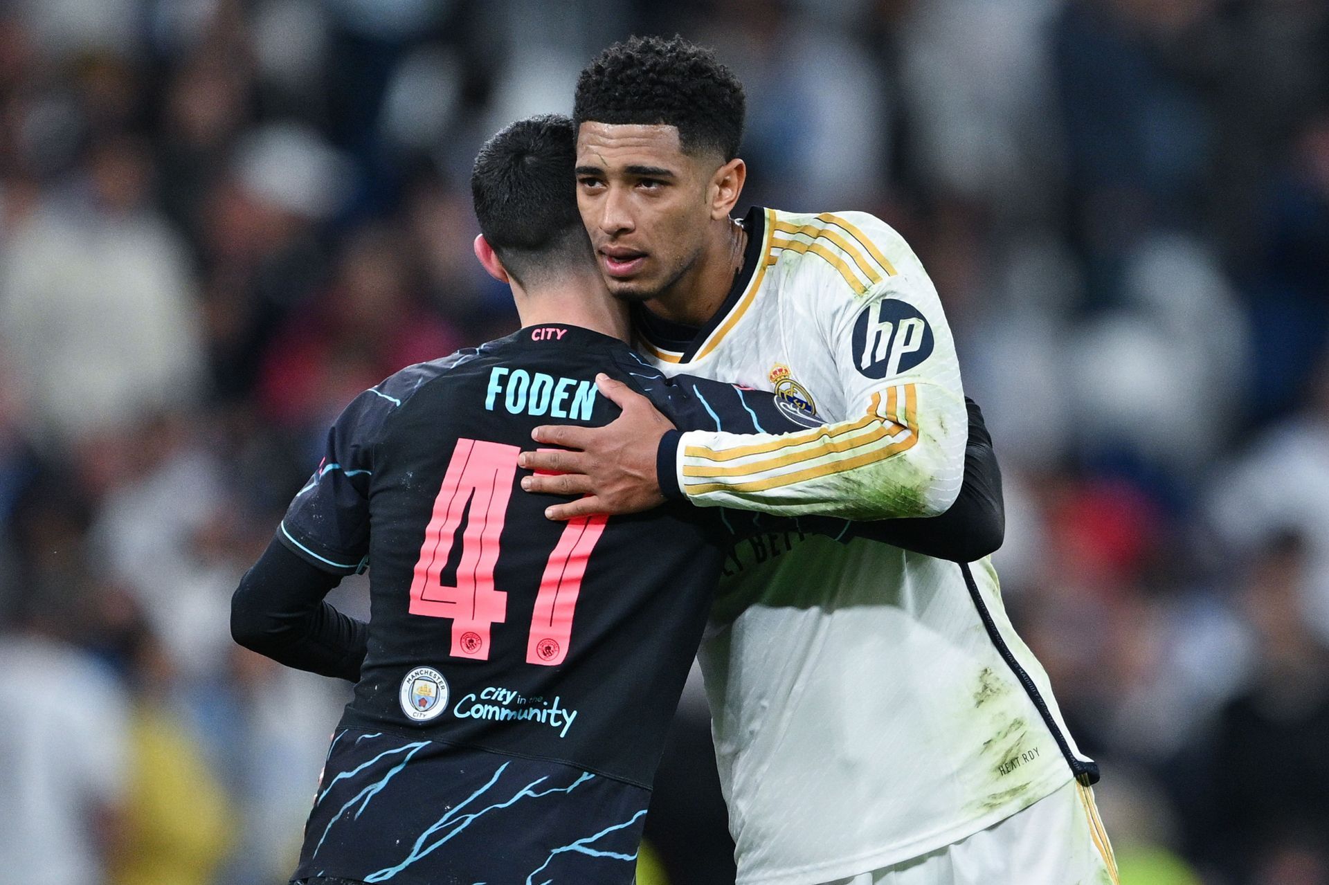 Manchester City&#039;s Phil Foden and Real Madrid&#039;s Jude Bellingham.