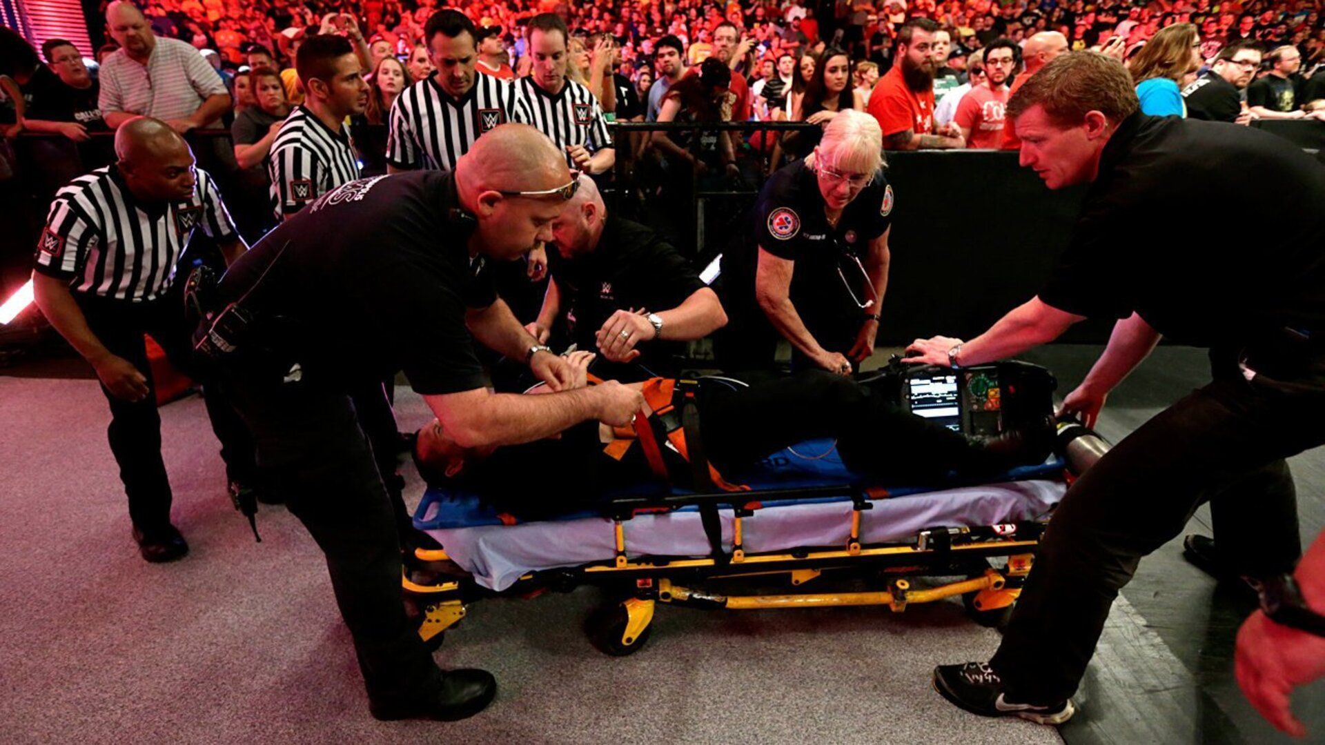 Jamie Noble is stretchered away on WWE RAW following injury angle