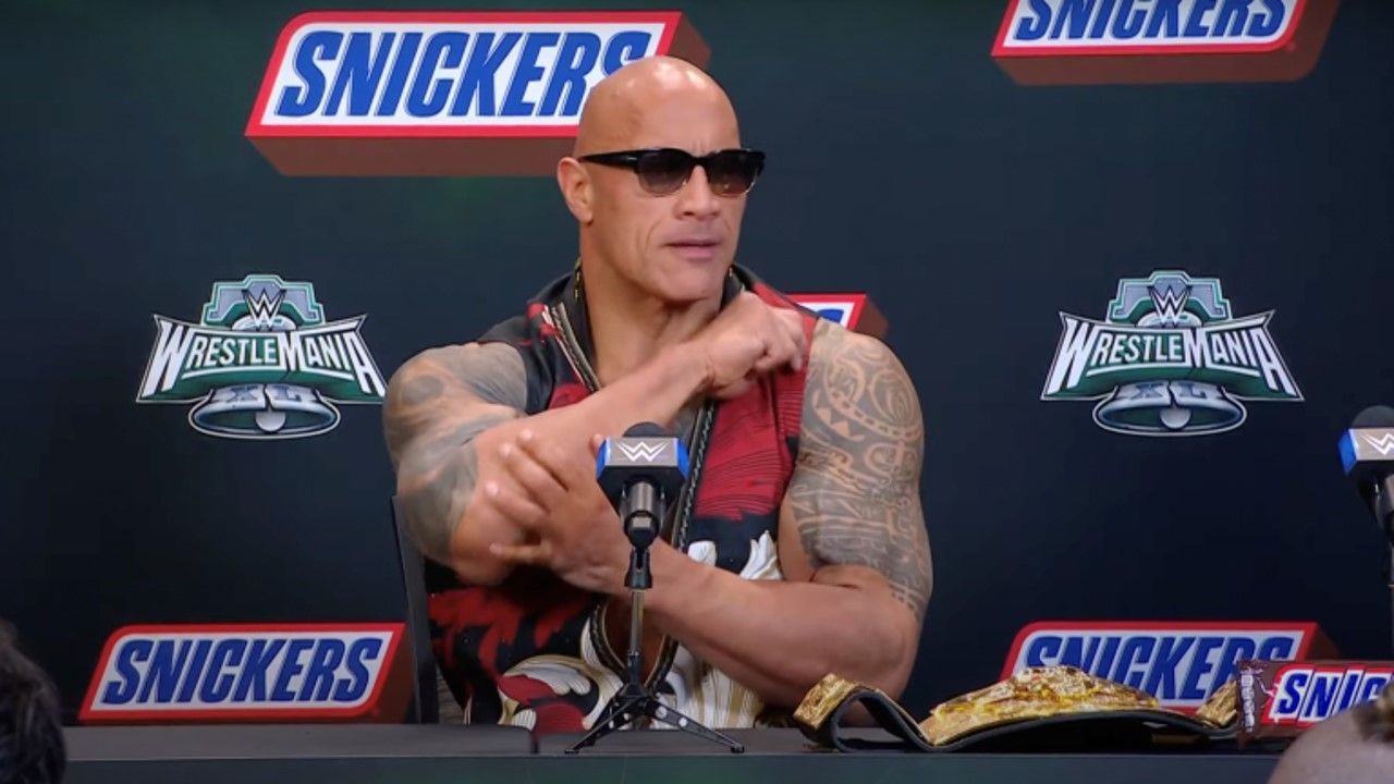 The Rock addressed media questions during the WrestleMania press conference