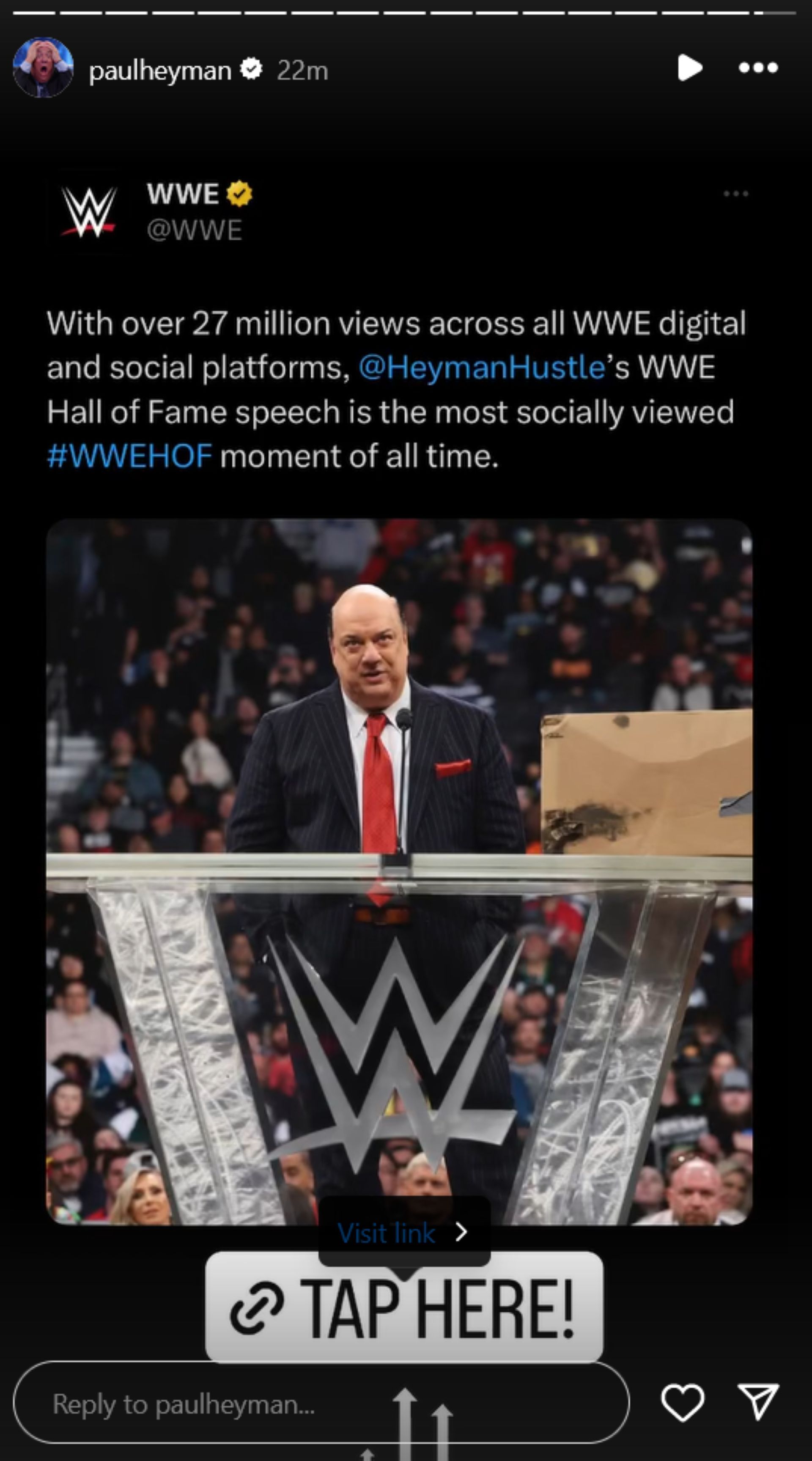 Screenshot of Paul Heyman&#039;s post to Instagram Stories