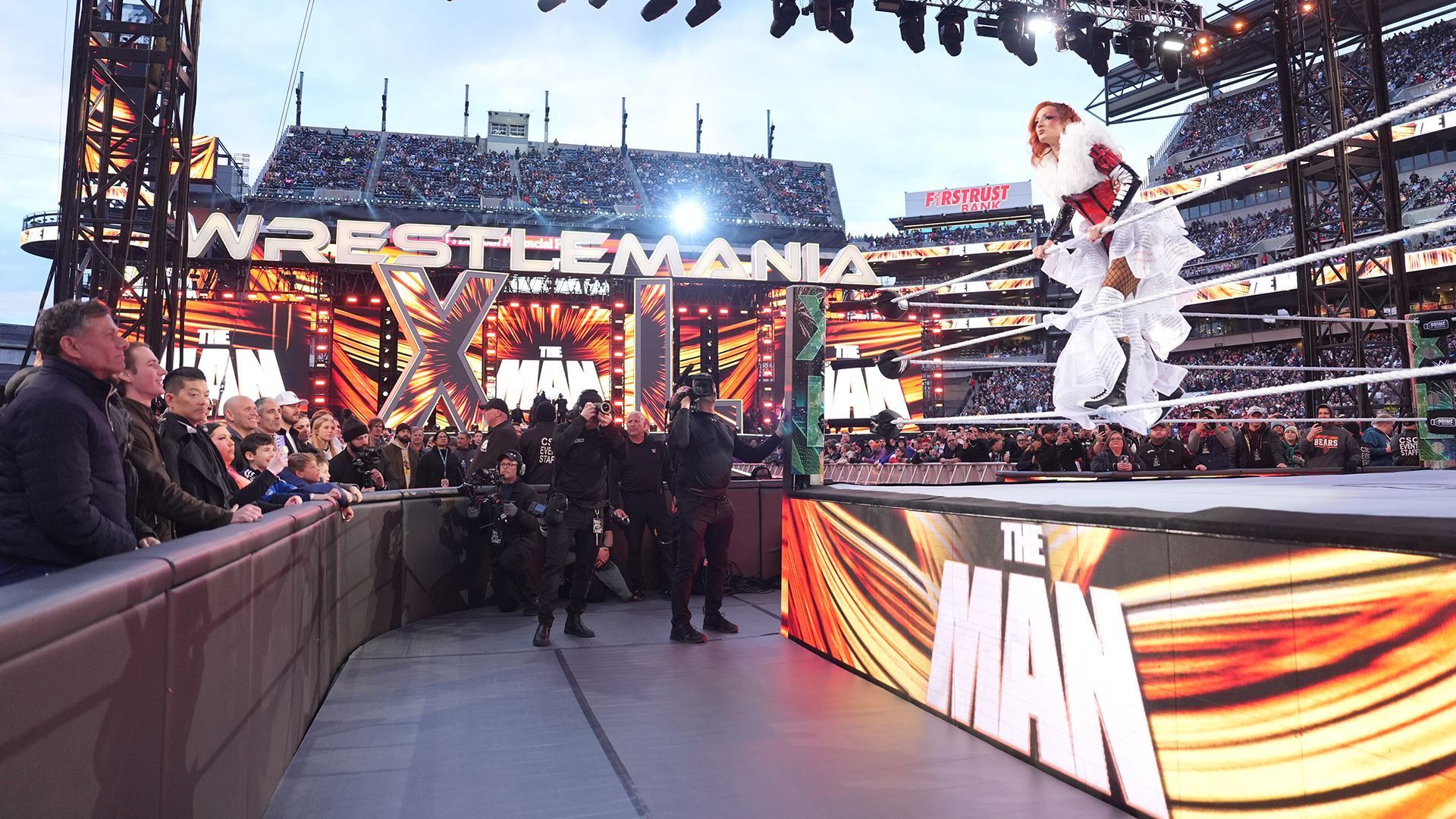 Becky Lynch makes her entrance at Night One of WWE WrestleMania XL