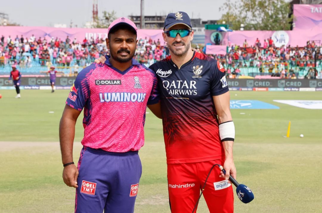 Sanju Samson and Faf du Plessis at the toss 