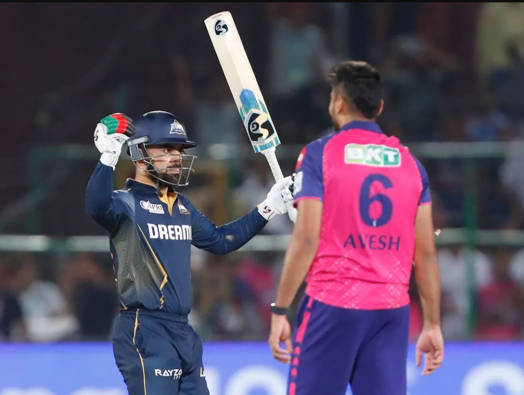 Rashid Khan celebrating after hitting the winning runs 