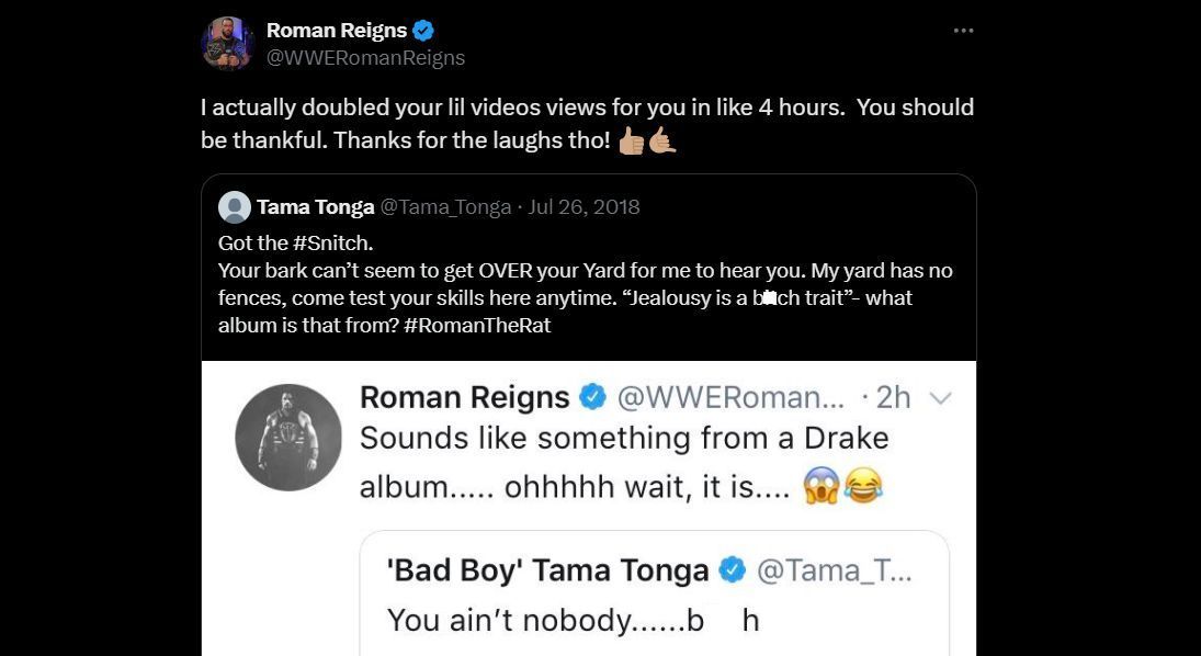 Reigns&#039; Twitter feud with Tonga (via star&#039;s Twitter handle)