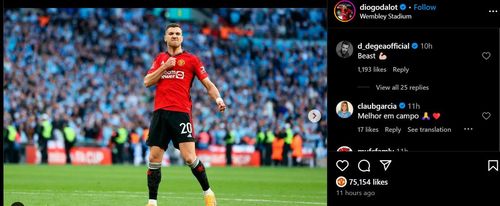 David de Gea reacts to Diogo Dalot's Instagram post