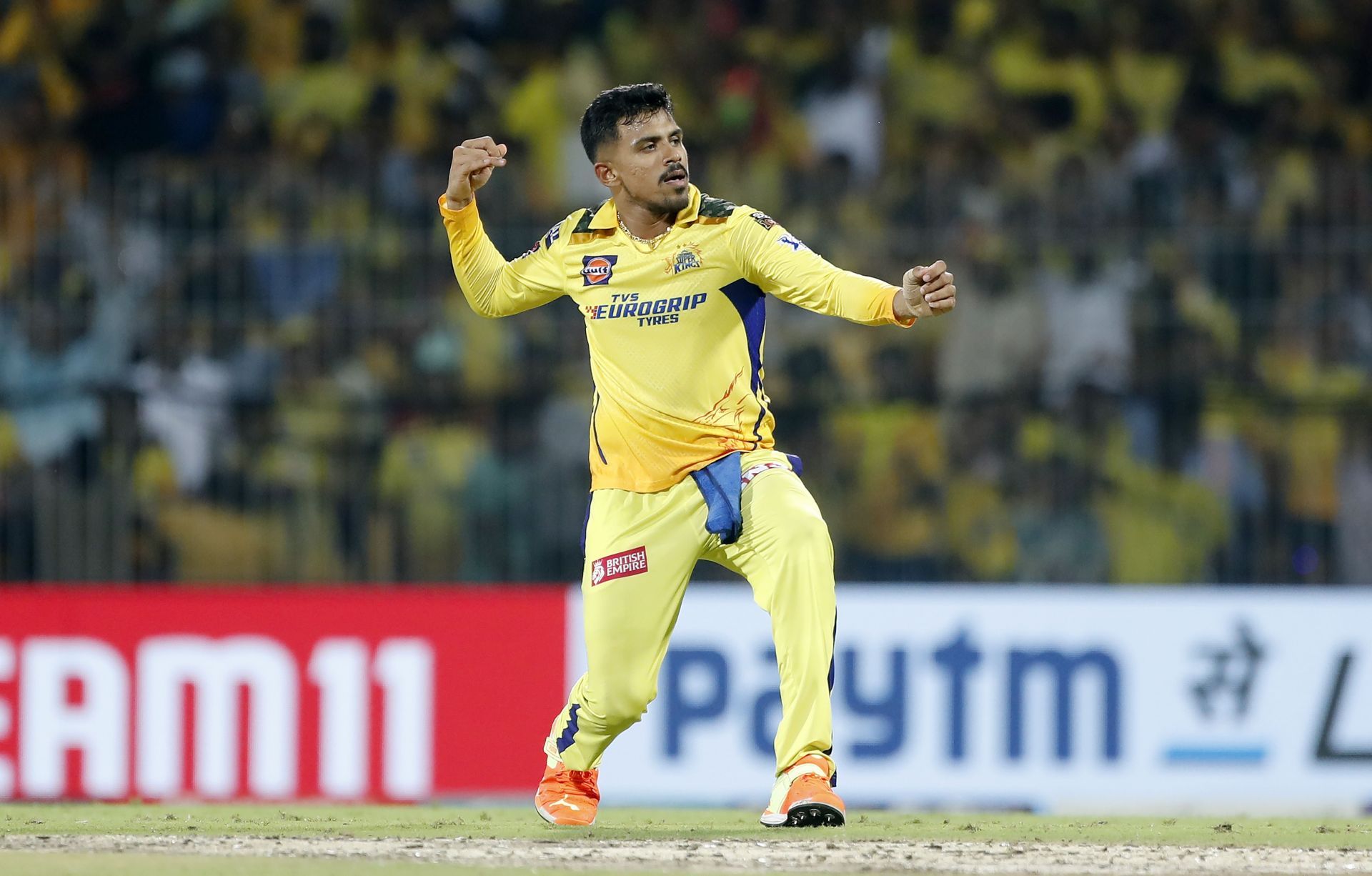 Maheesh Theekshana celebrates a wicket during IPL 2023.