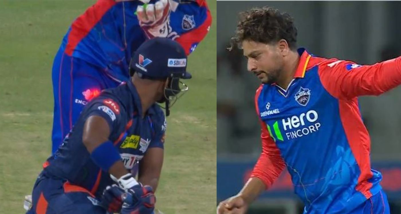 निकोलस पूरन के विकेट को सेलिब्रेट करते हुए कुलदीप यादव (Photos: IPL webstie)