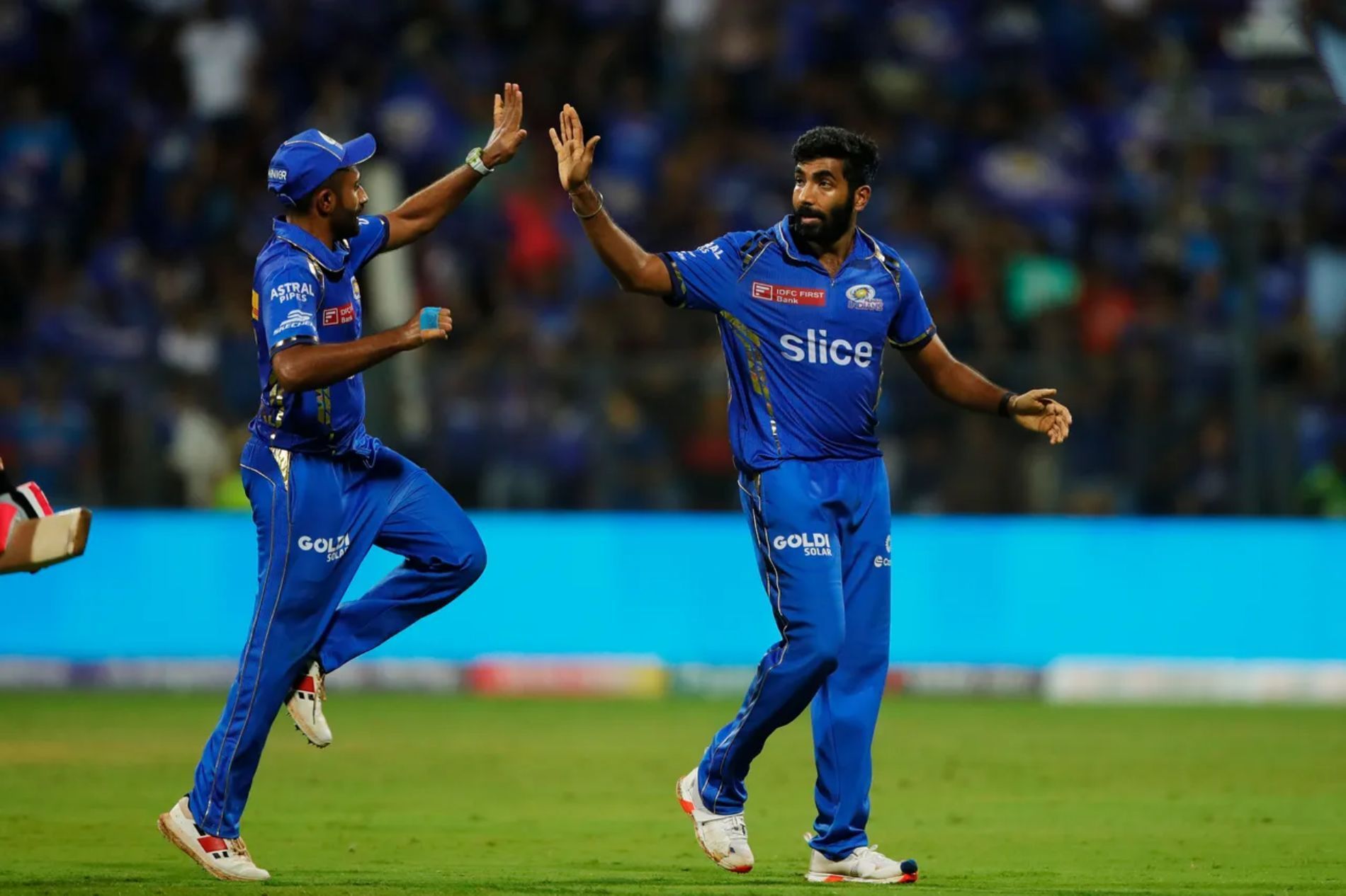 Jasprit Bumrah (right) claimed a five-fer in Mumbai’s last match. (Pic: BCCI/ iplt20.com)