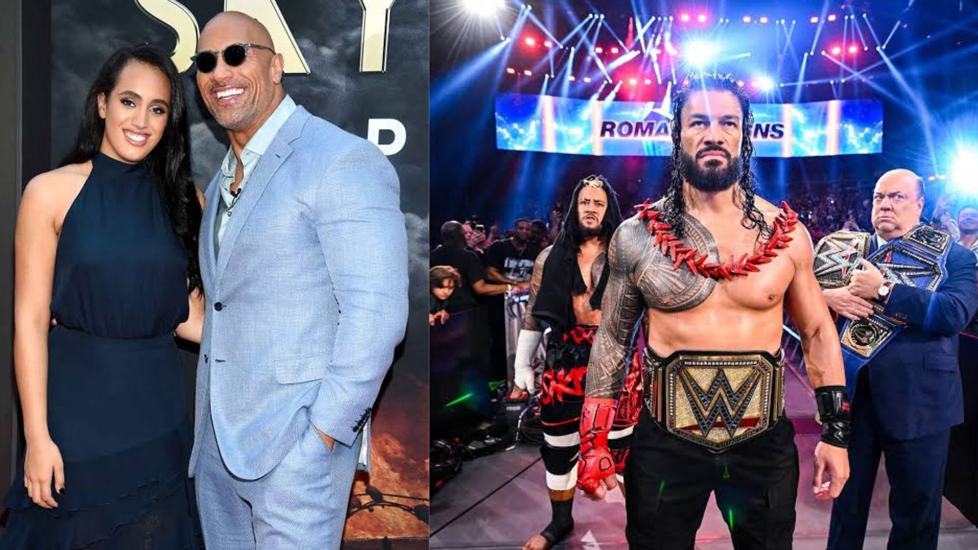 WWE सुपरस्टार द रॉक अपनी बेटी एवा और रोमन रेंस अपने कजिन सोलो सिकोआ के साथ