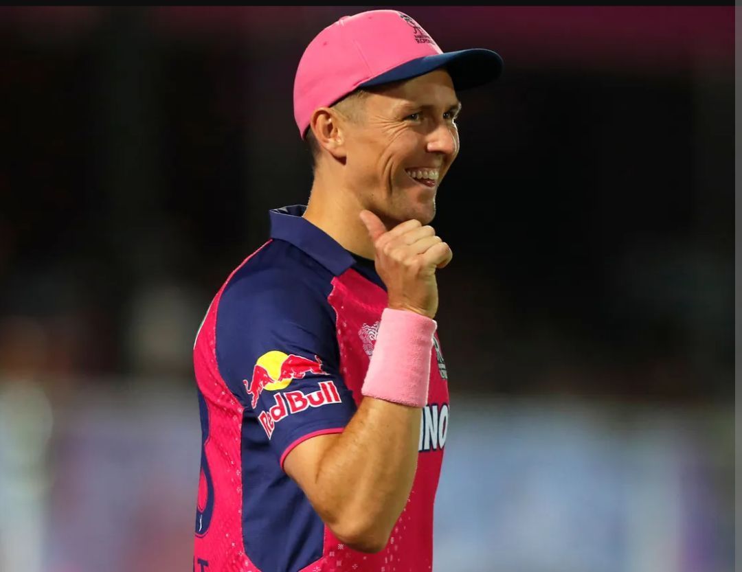 Trent Boult smiling in the RR vs MI IPL 2024 clash