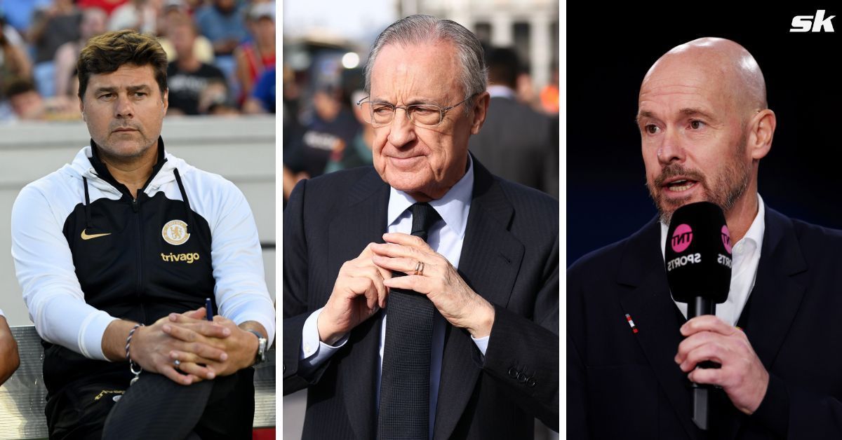 Mauricio Pochettino (left), Florentino Perez, and Erik ten Hag