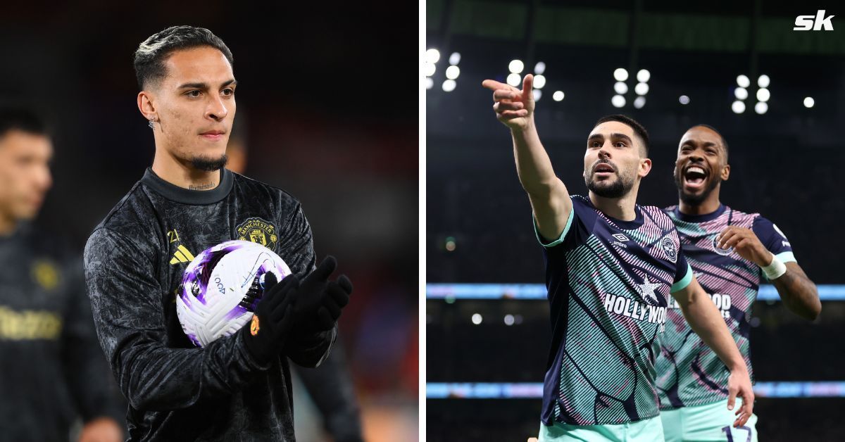 [L-to-R] Antony; Neal Maupay with Brentford teammate Ivan Toney.