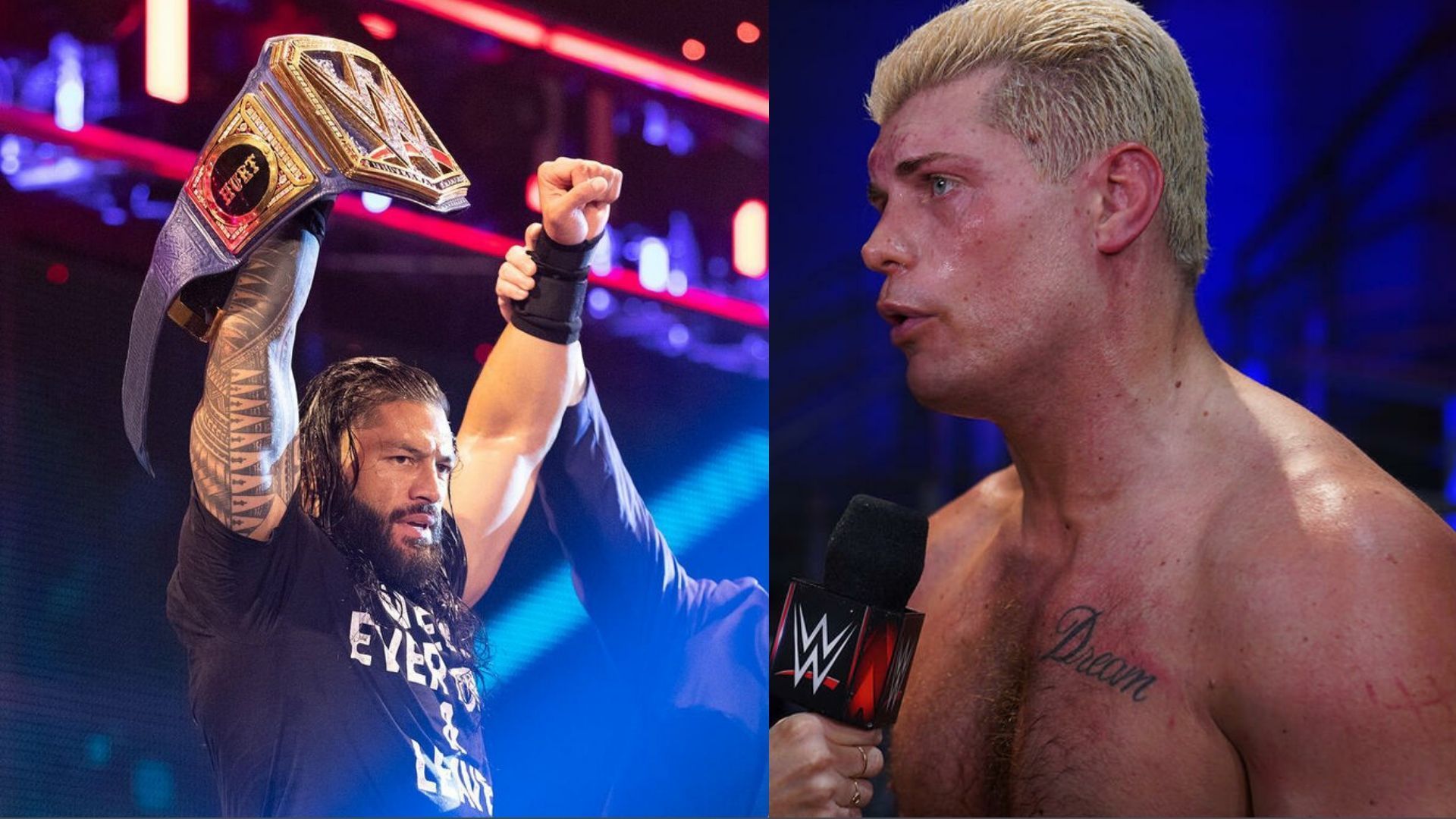 Roman Reigns (left); Cody Rhodes (right)