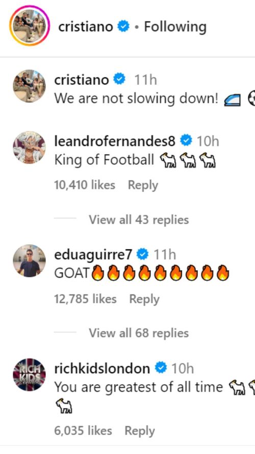 Leandro Fernandes' comment under Ronaldo's post