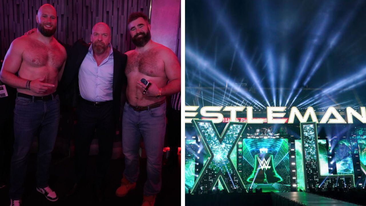 Jason Kelce and Lane Johnson made surprise appearances at WrestleMania 40.