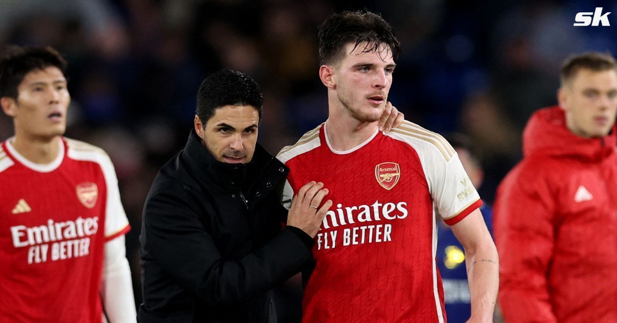 Arsenal coach Mikel Arteta with Declan Rice 