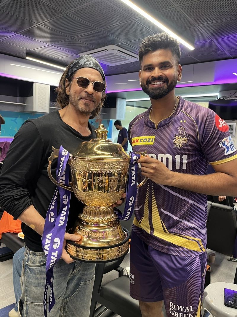 Kolkata Knight Riders co-owner Shah Rukh Khan with captain Shreyas Iyer. (Image Credit: Kolkata Knight Riders/ X)