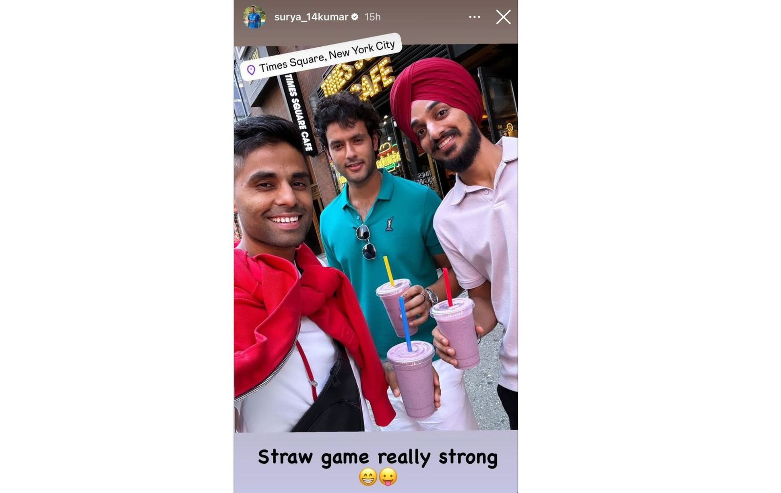 [Picture] Suryakumar Yadav, Arshdeep Singh, and Shivam Dube match their straws with color of