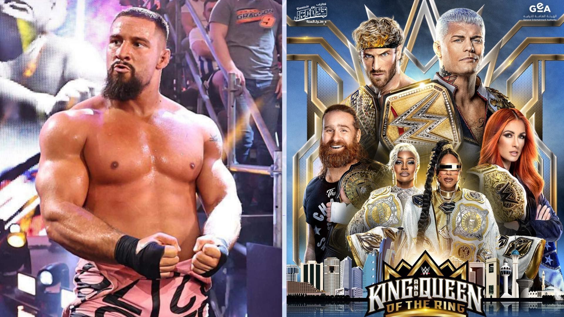 Bron Breakker (left) &amp; the 2024 King and Queen of the Ring poster (right) [Image credits: Bron