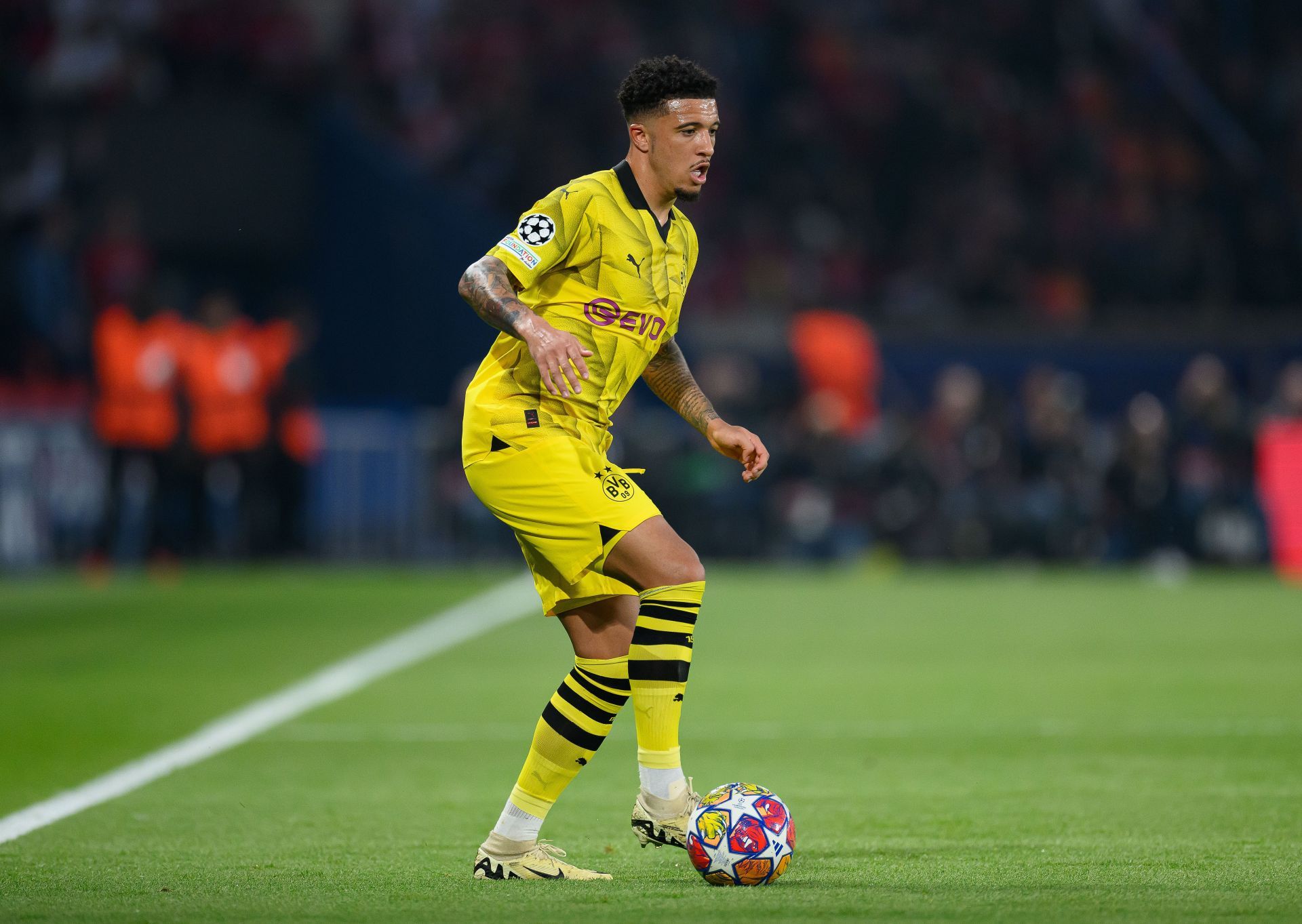 Manchester United attacker Jadon Sancho while on loan at Borussia Dortmund.