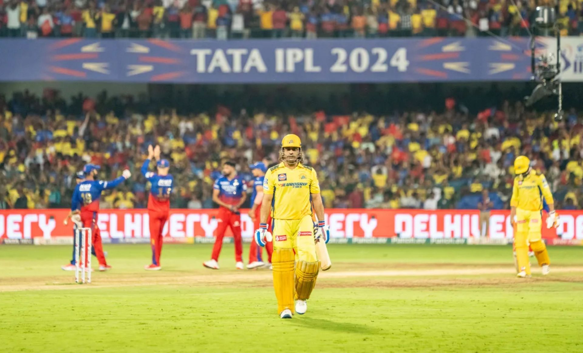 MS Dhoni after getting out in the IPL 2024 match vs RCB on Saturday. (PC: BCCI)