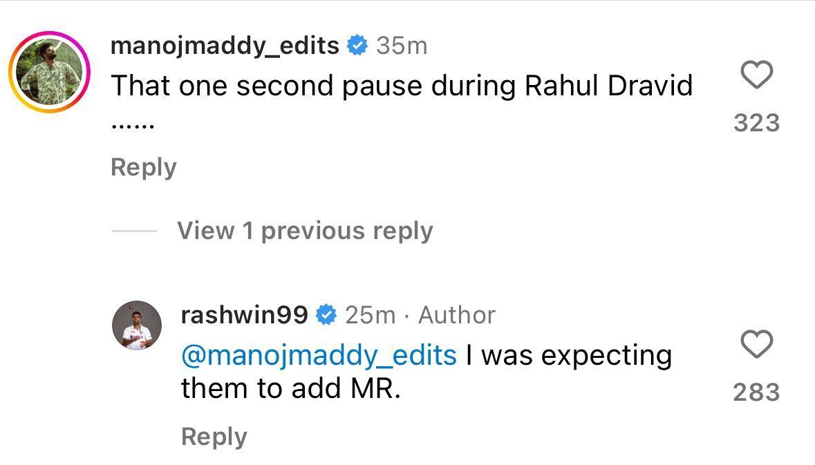 Screenshot of Ravichandran Ashwin&#039;s comments section.