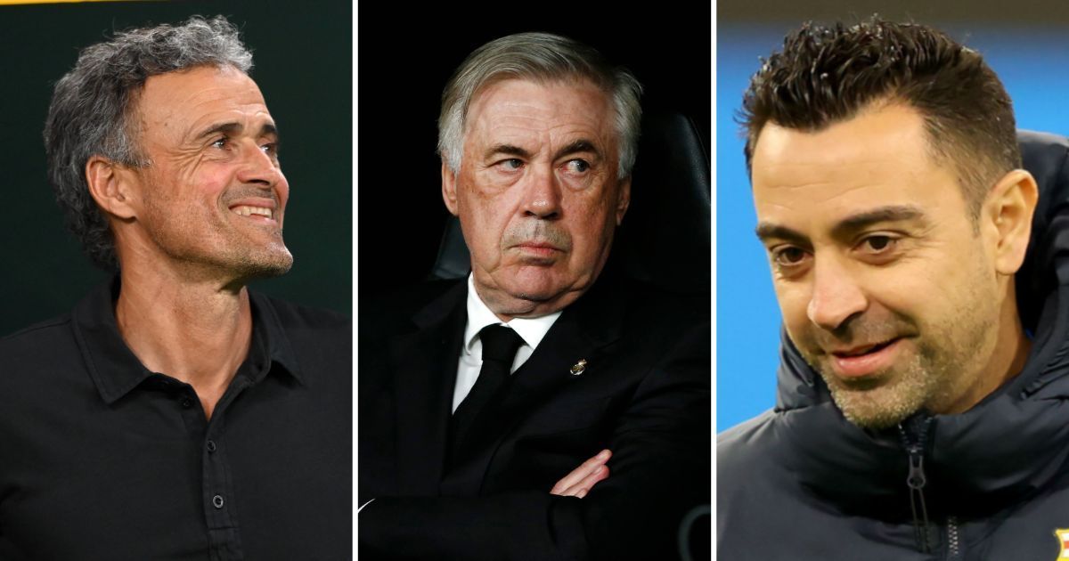 PSG boss Luis Enrique, Real Madrid tactician Carlo Ancelotti and Barcelona manager Xavier Hernandez (from left to right)