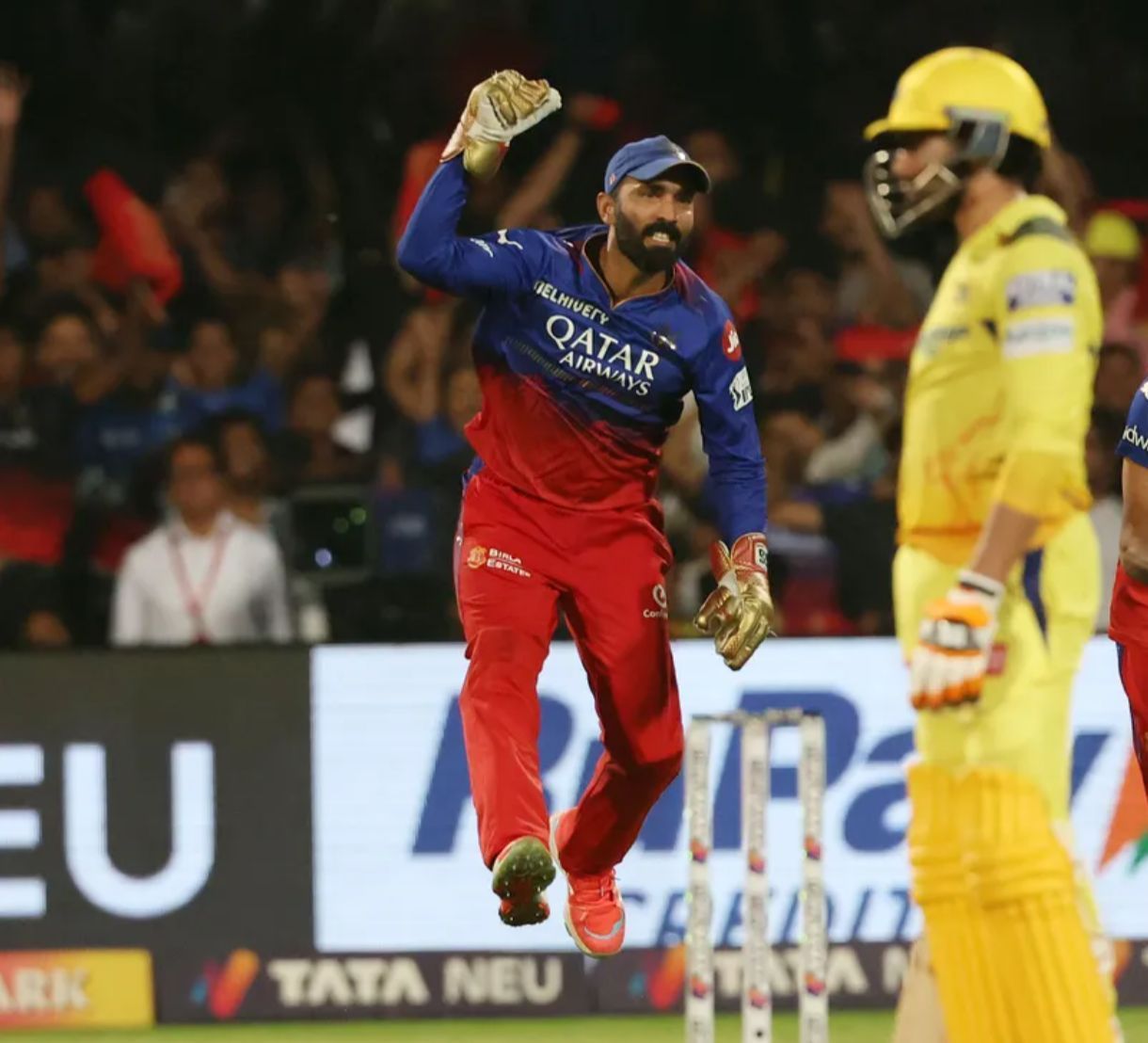 Dinesh Karthik enjoying RCB&#039;s thrilling win vs CSK