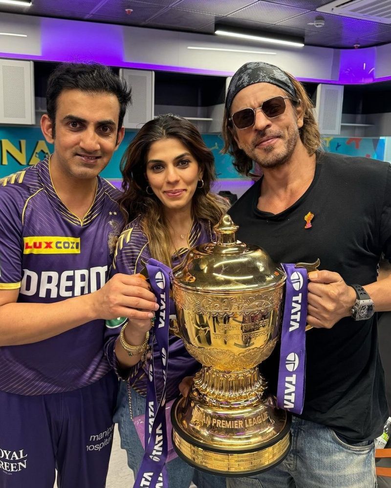 Kolkata Knight Riders mentor Gautam Gambhir (left) and co-owner Shah Rukh Khan (right) (Image Credit: Kolkata Knight Riders/ X)