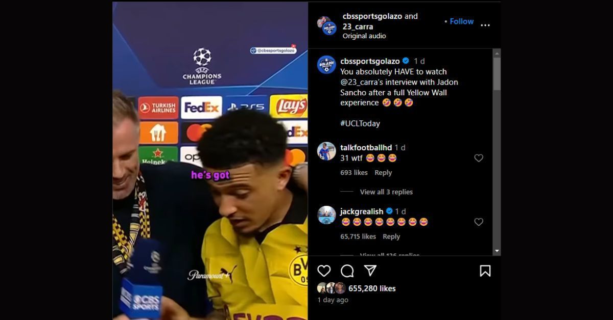 Jamie Carragher and Jadon Sancho (via Instagram)