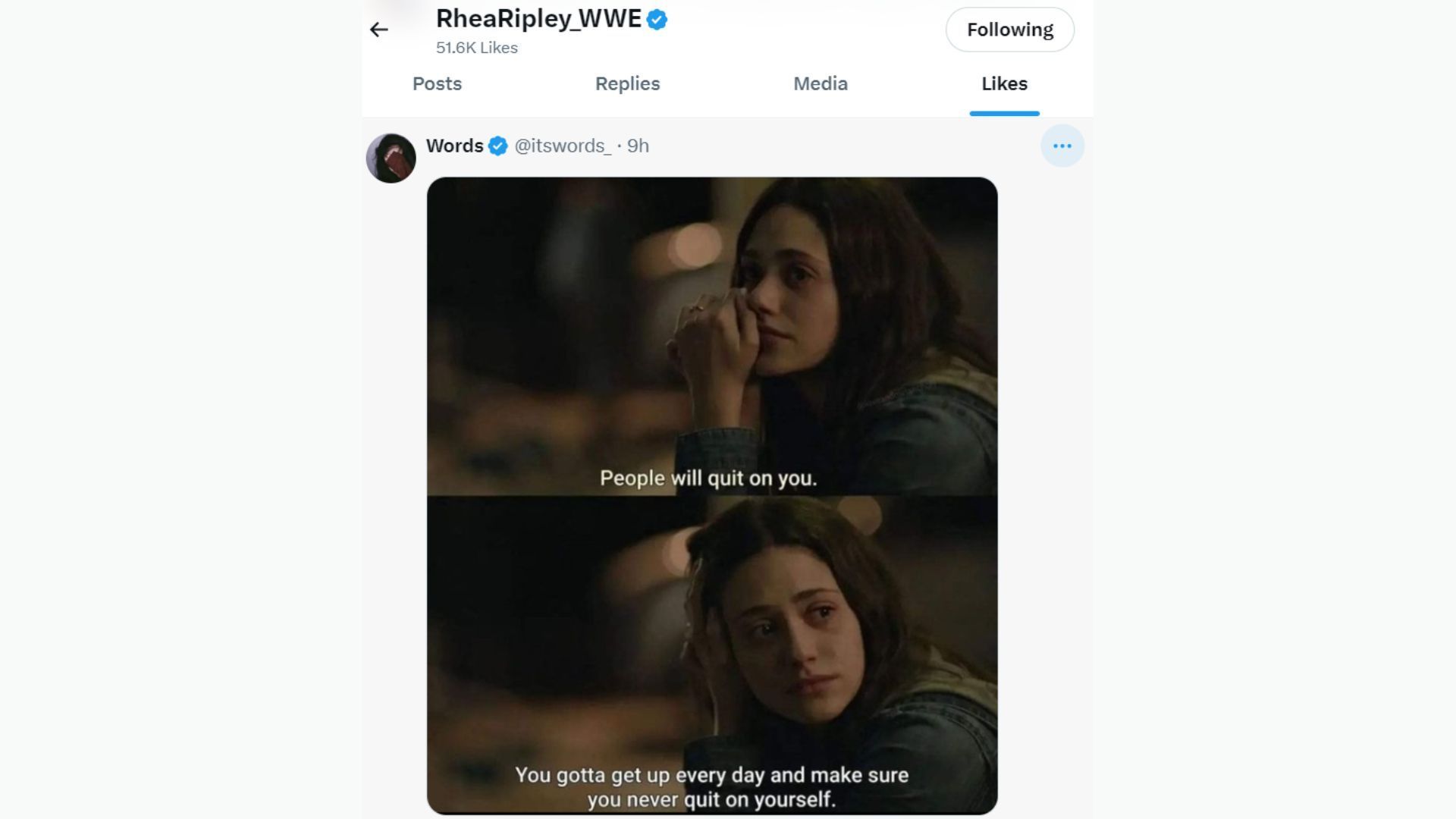 Rhea Ripley&#039;s most recent like on Twitter/X.