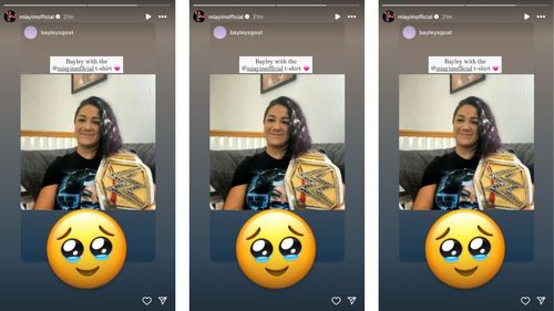 Yim reacts to Bayley wearing her shirt.