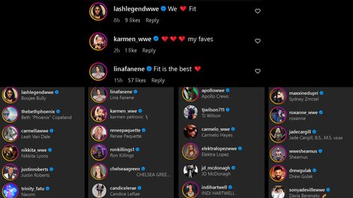 Reactions to Natalya's Instagram update.