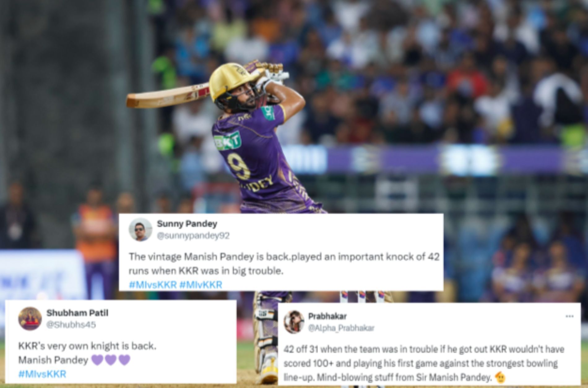 Pandey saved KKR from a batting collapse against MI [Credit: KKR Twitter handle]