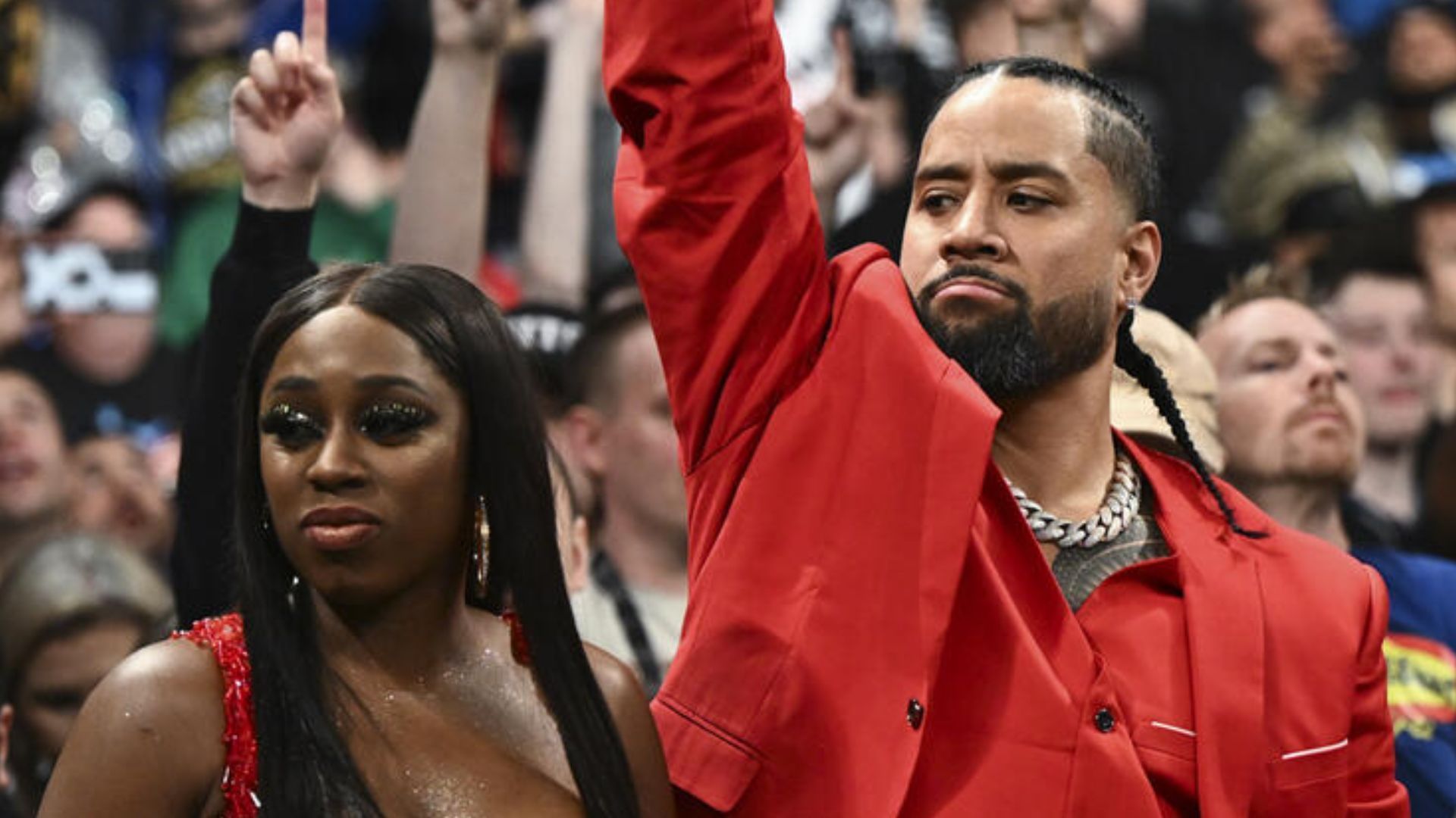 Jimmy Uso with his wife Naomi at the 2024 WWE Hall of Fame (Credit: WWE)