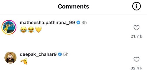 Screenshot of Deepak Chahar and Matheesha Pathirana's comment.