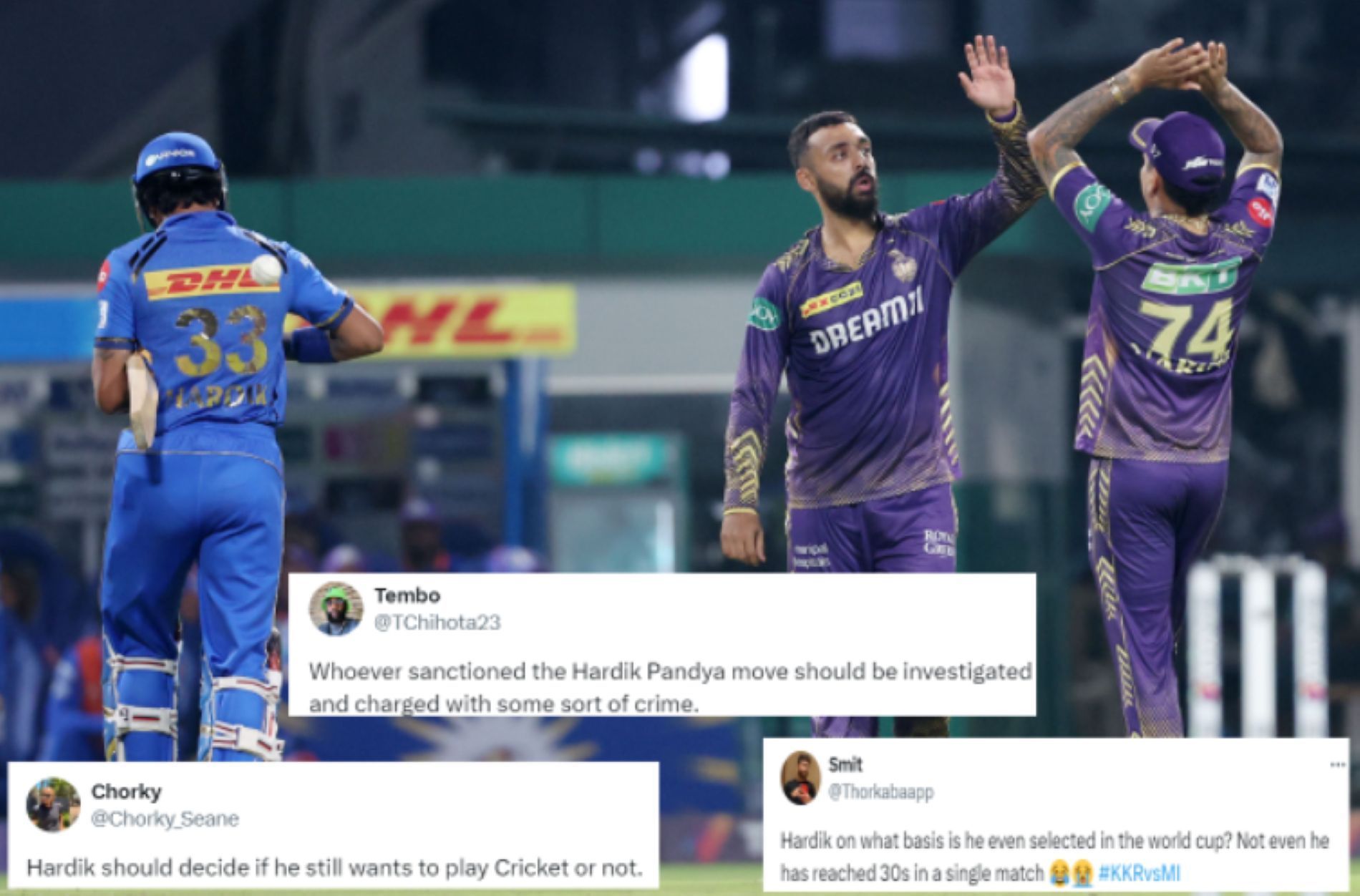Hardik fell cheaply once again in the KKR clash [Credit: IPL Twitter handle]