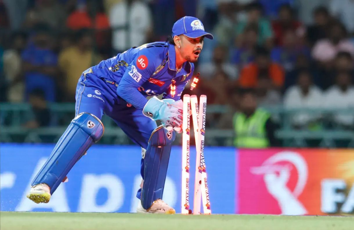 Ishan Kishan donning the gloves for MI.