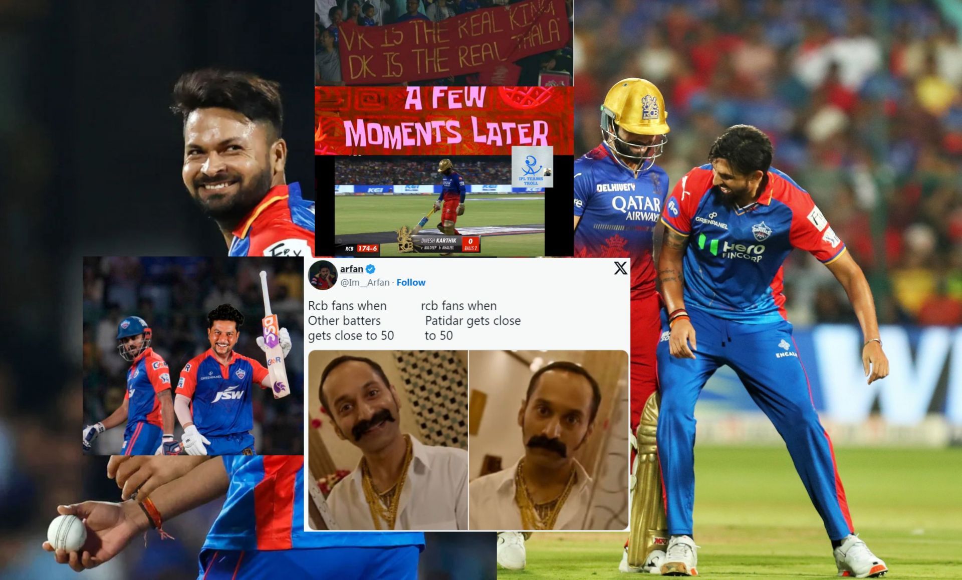 Top 10 funny memes from the 1st innings of RCB vs DC IPL 2024 clash.